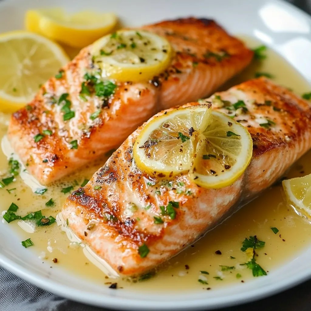 Salmon with Garlic Lemon Butter Sauce