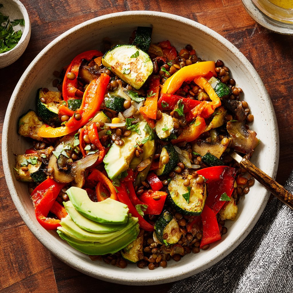 Roasted Veggie Lentil Grain Bowl
