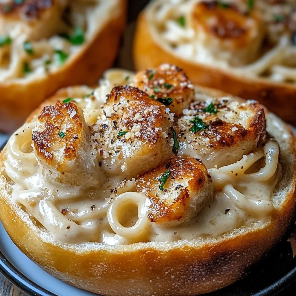 Chicken Alfredo Garlic Bread Bowls