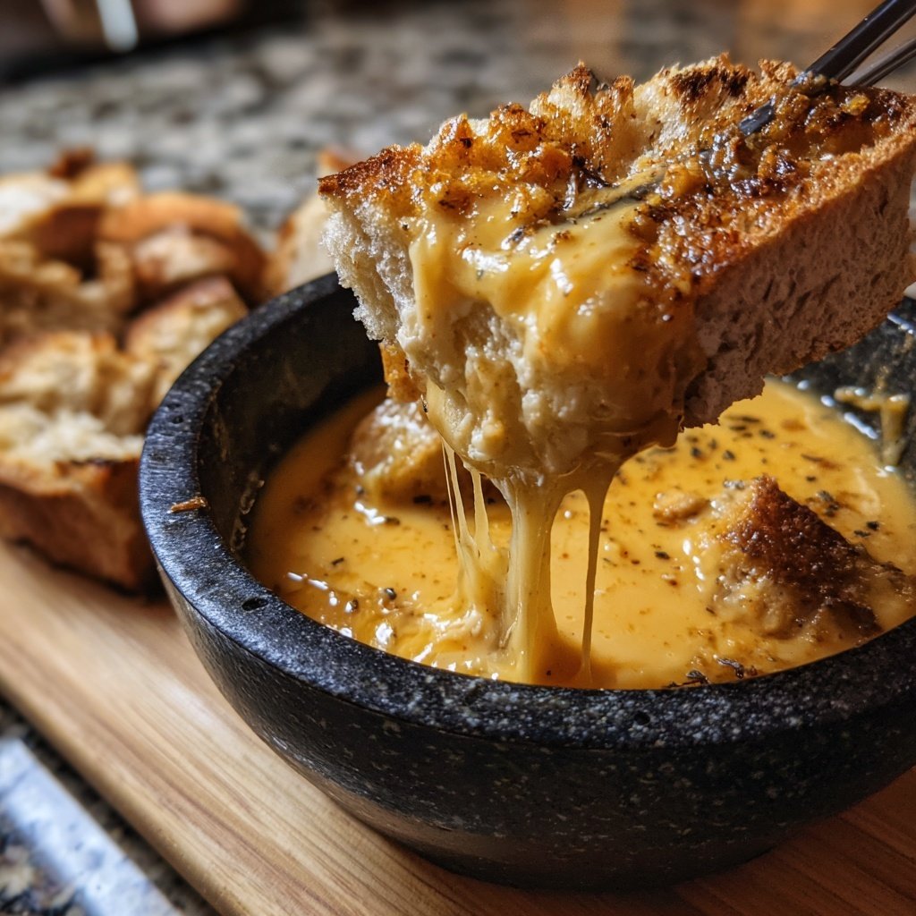 Fondue with Beer and Swiss Cheese